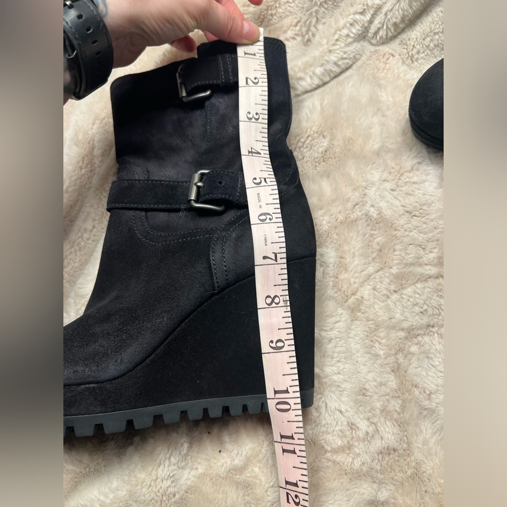Prada Black Suede Wedge Ankle Boots - Picture 8 of 9